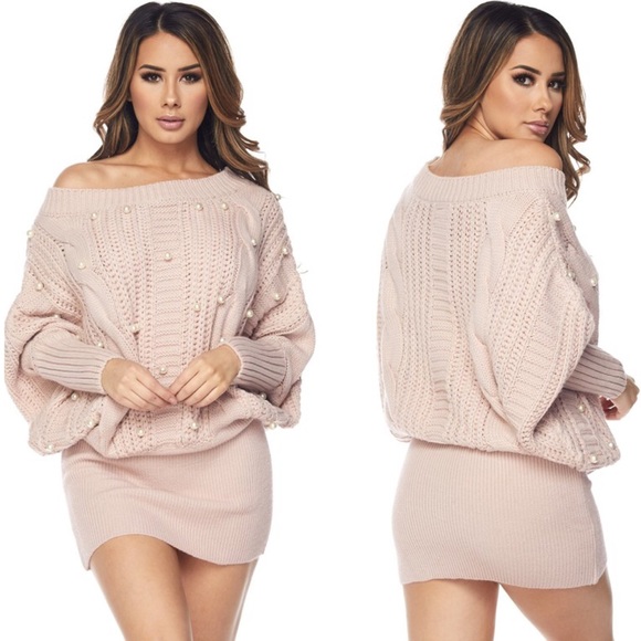 pink pearl sweater dress